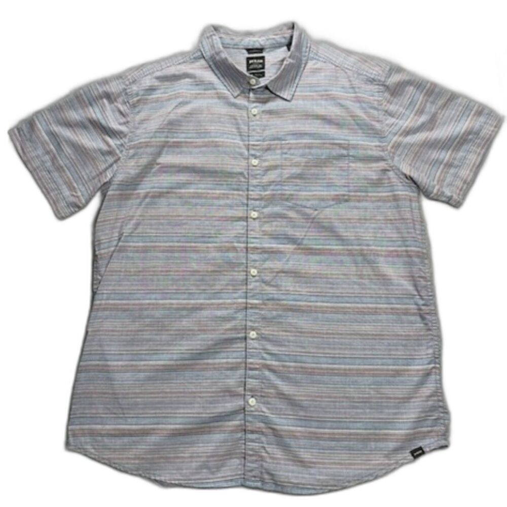 prAna Men's XL Organic Cotton Striped Short Sleeve Button Up Shirt Blue - Picture 1 of 7